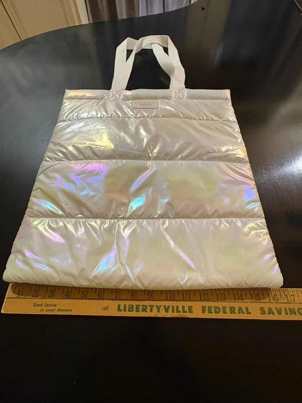 Sleek Bath & Body Works Iridescent Puffer Tote in White